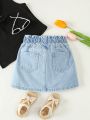 Little Girls' Floral Print Denim Skirt