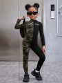 SHEIN Young Girl Camo Print Mock Neck Unitard Jumpsuit