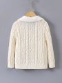 SHEIN Kids CHARMNG Little Girls' Cable Knit Sweater With Collar And Open Front