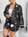 SHEIN Privé Plus Size Women's Eyelash Print Blazer Jacket