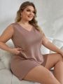 Plus Size V-Neck Tank Top And Shorts Casual Sleepwear Set
