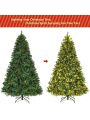 Gymax 7.5' Artificial Pre-Lit Christmas Tree Hinged LED Lights Pine Cones Metal Stand