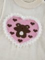 Young Girl'S Lace Edge Sweater Vest With Heart And Bear Pattern