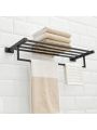 BESy 1pc 22.2-Inch SUS 304 Stainless Steel Towel Racks Holder for Bathroom, Bathroom Shelf with Towel Bar, Multifunction Single Towel Bar Hotel Style, Bathroom Accessories Screw Wall Mount, Matte Black Finish