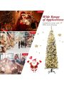Gymax 7.5ft Pre-lit Pencil Snow Flocked Pencil Christmas Tree Holiday Decoration