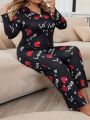 Plus Size Heart & Letter Printed Homewear Jumpsuit