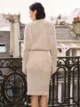 SHEIN Frenchy Fitted Sweater Dress With Drop Shoulder Sleeves, No Waist Belt Included
