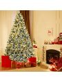 Costway 8ft Pre-lit Snow Flocked Hinged Christmas Tree w/1502 Tips & Metal Stand