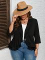 SHEIN CURVE+ Plus Size Women'S Lace Hem Blazer With Ruffle Trim