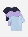 SHEIN Girls 3 Pack Lettuce Trim Tee