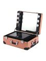 LED Makeup Case Cosmetic Train Table W/6 LED Lights & Rolling Wheels & Mirror