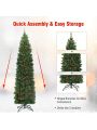 Gymax 7.5Ft Pre-Lit Pencil Christmas Tree Hinged Artificial Slim Tree w/ LED Lights