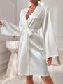 Women's Alphabet Embroidery Belted Bathrobe