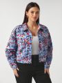 Space University Plus Size Graffiti Printed Drop Shoulder Jacket