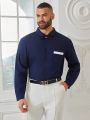 Manfinity Mode Men'S Plus Size Color-Block Long Sleeve Shirt