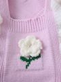 Baby Girls' Cardigan And Romper Set With Flower Pattern