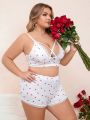 Plus Size Women'S Wire-Free Lingerie Set, Valentine'S Day Edition