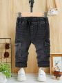 SHEIN Baby Boys' Spring Summer Casual Solid Washed Flap Pocket Denim Cargo Jeans ,Baby Boy Summer Clothes Shorts Outfits