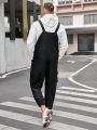 SHEIN Extended Sizes Men's Plus Size Letter Patch Woven Casual Dungarees