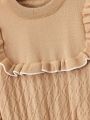 Little Girls' Contrast Color Ruffle Trim Sweater
