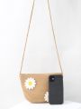 Floral Applique Straw Bag