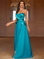 SHEIN Belle Satin Panel Belted Strapless Prom Dress