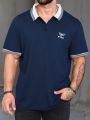 Manfinity Men'S Plus Size Alphabet Printed Short Sleeve Polo Shirt