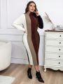 SHEIN Essnce Plus Color Block Turtleneck Sweater Dress
