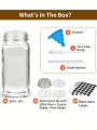 24pcs 4oz Glass Spice Jars, Bottles, Square Seasoning Containers with 120 Labels, 96 Silver Metal Caps and Pour/Sift Shaker Lid, 2 Silicone Collapsible Funnels, 2 pens and 1 Brush Included