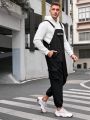 SHEIN Extended Sizes Men's Plus Size Letter Patch Woven Casual Dungarees