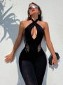 SHEIN SXY Solid Color Halter Neck Jumpsuit