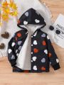 SHEIN Kids EVRYDAY Little Girls' Heart Print Hooded Jacket