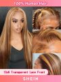 Transparent Lace Ombre Honey Blonde Piano Color Straight 13*6 Lace Front Wigs Highlight 4/27# Human Hair Wig Pre Plucked For Women