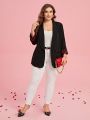 SHEIN Clasi Women Plus Valentine's Day Size Heart Print Blazer With Shawl Collar