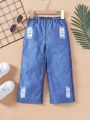 SHEIN Kids EVRYDAY Toddler Girls' Cute Denim Wide Leg Pants