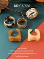 5pcs/set Transparent Resin Chunky Ring Set With Marbled & Irregular Pattern (handmade Marbling Technique, Patterns Vary, Colors May Differ)