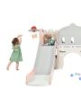 Merax Kids Slide Playset Structure, Freestanding Castle Climber with Slide and Basketball Hoop, Toy Storage Organizer for Toddlers, Kids Climbers Playhouse for Indoor Outdoor Playground Activity