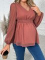 SHEIN Pregnant Women's Lantern Sleeve Ruffle Hem Blouse