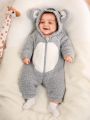 SHEIN Baby Boy Colorblock 3D Ear Design Hooded Plush Sleep Jumpsuit