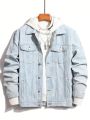 Extended Sizes Men's Plus Size Turn-down Collar Denim Jacket With Button-front Closure And Pockets