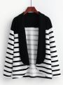 SHEIN LUNE Plus Size Striped Shawl Collar Coat