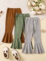 SHEIN Kids QTFun Little Girls' Solid Color Flare Pants