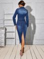 SHEIN LUNE Slim Fit Denim Dress With Back Slit