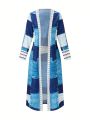 Women's Plus Size Patchwork Printed Open Front Coat