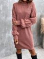 SHEIN LUNE Turtleneck Drop Shoulder Sweater Dress Without Belt