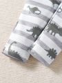 Baby Girl Striped & Dinosaur Skeleton Print PJ Set