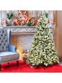 Gymax 6ft Pre-lit Snow Flocked Christmas Tree Hinged Pine Tree Holiday Decoration