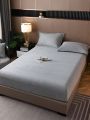 3pcs Light Grey Press Lines Milk Velvet Bed Sheet Set