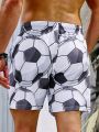 Men's Soccer Printed Drawstring Waist Beach Shorts