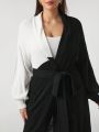 Sylvia Mollie Plus Two Tone Drop Shoulder Open Front Longline Cardigan